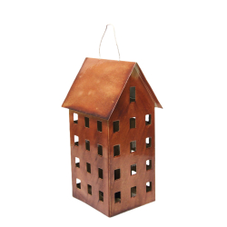 Domek Latarnia Lampion z metalu Brązowy 25cm